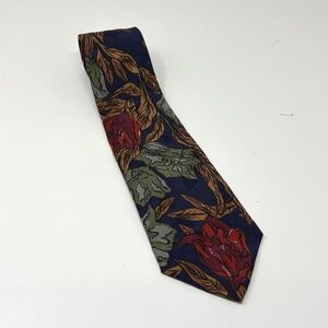 Bellini Neck Tie Unisex Navy Blue Red Green Floral 100% Silk Fall Trend VTG USA